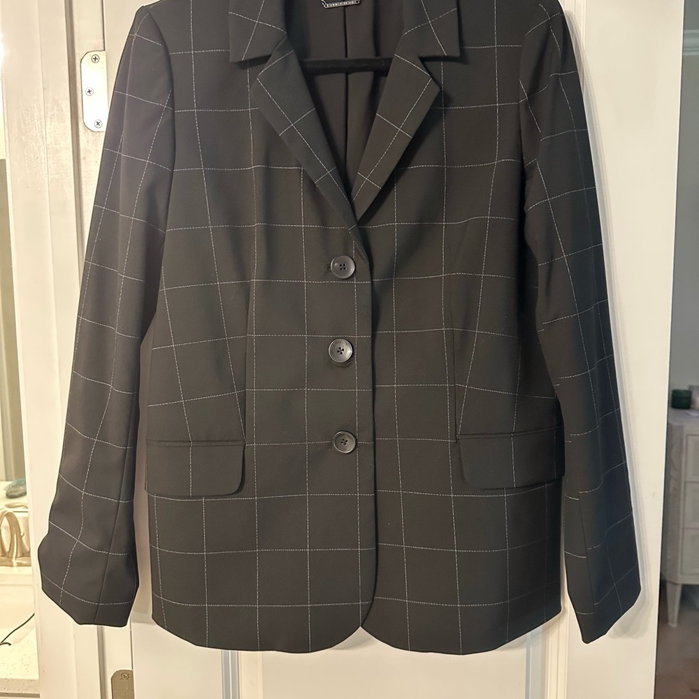 Elie Tahari Charcoal Checkered Blazer